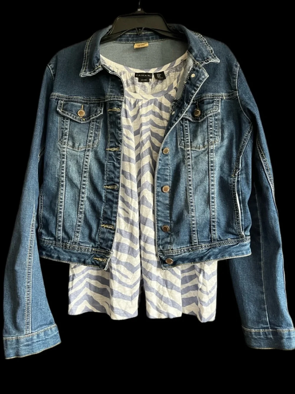 Tahari 100% Linen Blue and White Zebra Print Tank Top Medium - Picture 8 of 8